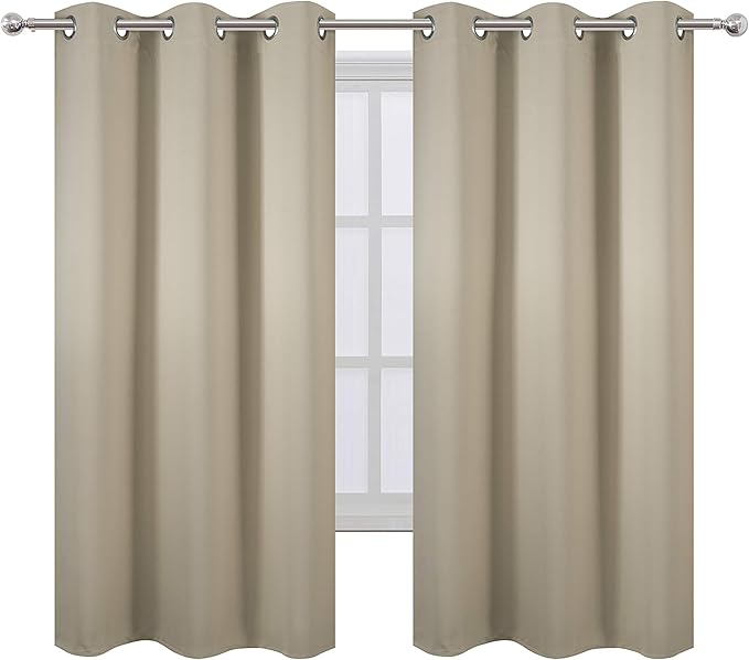 LEMOMO Beige Blackout Curtains 34 x 63 Inch Length/Set of 2 Curtain Panels/Thermal Insulated Room Darkening Blackout Curtains for Bedroom
