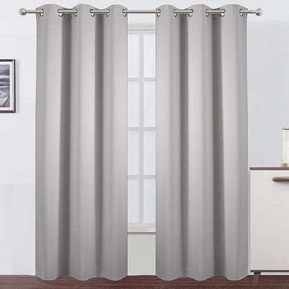 LEMOMO Light Grey Blackout Curtains 34 x 84 Inch Length/Set of 2 Curtain Panels/Thermal Insulated Room Darkening Blackout Curtains for Bedroom
