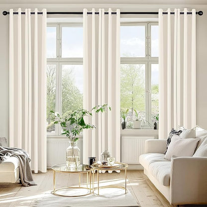 MIULEE Beige White Blackout Curtains for Bedroom Living Room 84 Inches Long 2 Panels, Thermal Insulated Room Darkening Drapes Solid Grommet Noise Reduction Light Blocking Window Treatments 40x84 Inch