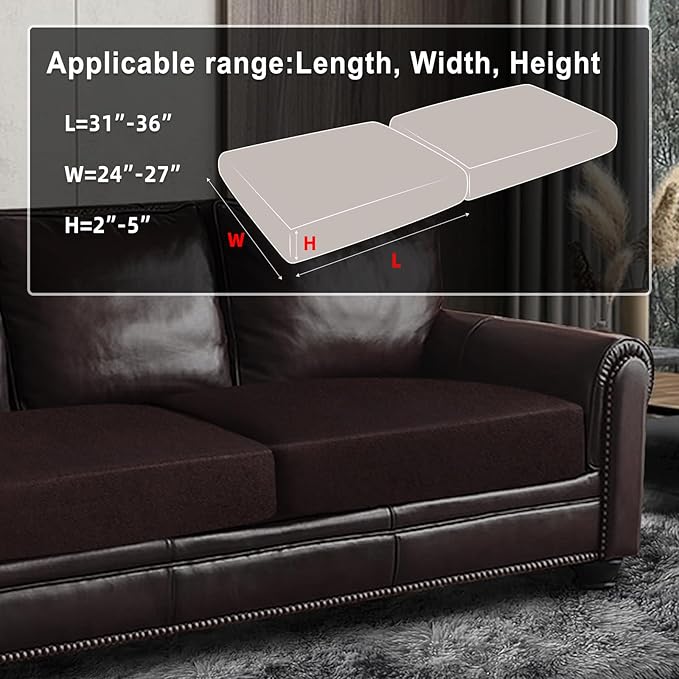 Leather Look Couch Cushion Covers Sofa Seat Slipcovers Sets Couches Furniture Protector for Sectional Armchair Loveseat Pets Kids Stretch Spandex Fabric (2 Cushion Sofa, Chocolate)