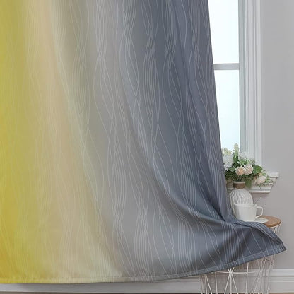 Estelar Textiler Yellow and Grey Ombre Blackout Curtains 90 Inch Length 2 Panels Set, Thermal Insulated Drapes for Bedroom, Full Room Darkening Grommet Gradient Curtains for Living Room,52Wx90L