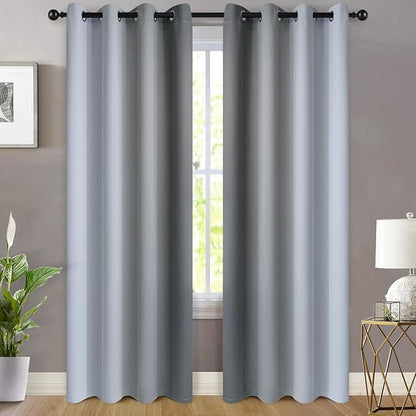 Yakamok Light Blocking Ombre Curtains, Greyish White and Grey Gradient Color Curtains, Room Darkening Grommet Window Drapes for Bedroom(52x90 Inch, Grey, 2 Panels)