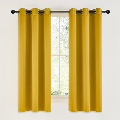 NICETOWN Gold Blackout Cafe Faux Silk Curtains for Small Windows, 42" Wide by 63" Long, 2 Panels, Grommet Privacy Blackout Satin Drapes for Home Decoration