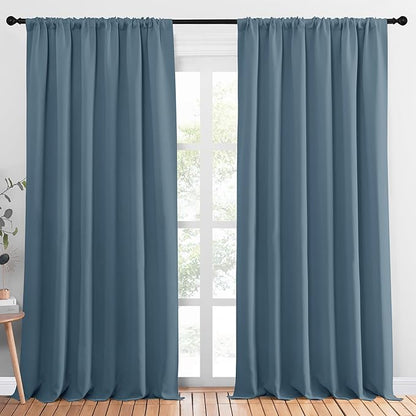 NICETOWN 2 Panels Blackout Curtains, Rod Pocket Thermal Insulated Drapess for Bedroom, Privacy Protection Easy-Care Heavy Duty Curtains for Living Room/Dining Room, W70 x L95 inches, Smoky Blue