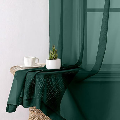 Aiyufeng Hunter Green Sheer Curtain Drapes 63 Inch Length 2 Panels for Living Room, Light Filtering Voile Green Drapes for Bedroom, Patio, Sliding Door, Each 40" W x 63" L