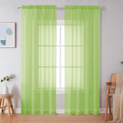 Simplebrand Lime Sheer Curtains 72 Inches Long 2 Panels for Living Room, Rod Pockets Airy Window Treatments Voile Sheer Black Curtains Panels Lightweight for Front Back Patio Glass Door, 42" Width