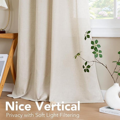 H.VERSAILTEX Living Room Linen Curtains Nickel Grommet Curtains Privacy Added Energy Saving Light Filtering Window Treatments Semi Sheer Draperies for Bedroom, Ivory, 2 Panels, 52 x 84 - Inch