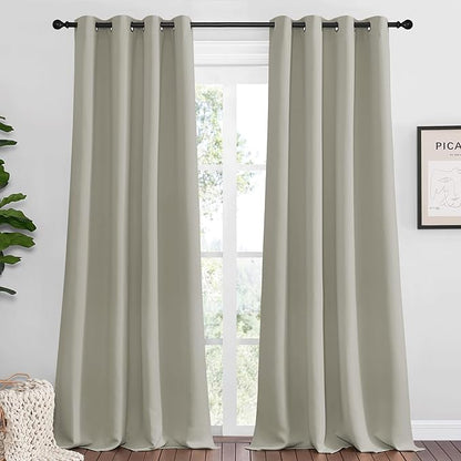 NICETOWN Natural Blackout Curtains Panels for Bedroom, 2 Panels, 52 x 92 Inch, 3 Pass Microfiber Noise Reducing Thermal Insulated Solid Ring Top Blackout Window Drapes