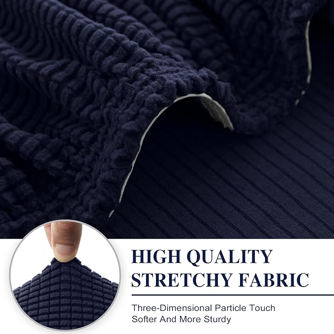 Couch Cushion Cover for Chaise Lounge & Sofa (Washable, Stretch, Separate Seat, 1 Piece for Chaise or Sofa 3-Seater, Navy)