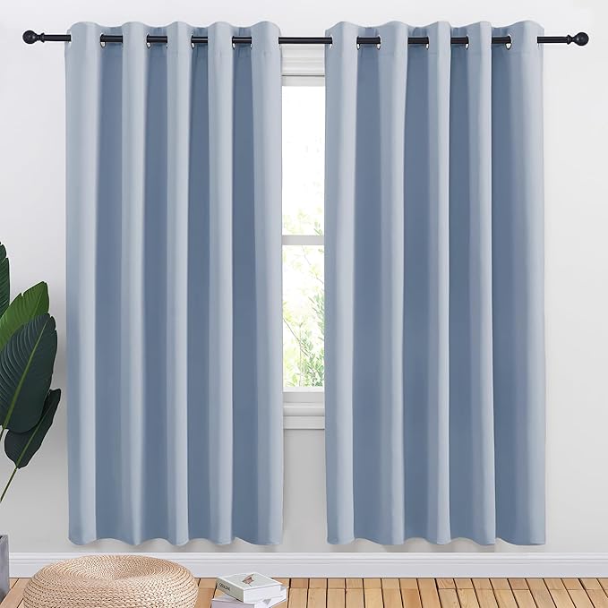 NICETOWN Bedroom Curtains Blackout Drapery Panels, 2 Panels, 70 x 72 inches, Vintage Blue, Three Pass Microfiber Thermal Insulated Solid Ring Top Blackout Window Curtains/Drapes