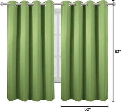 LEMOMO Blackout Curtains 52 x 63 inch/Light Green Curtains Set of 2 Panels/Thermal Insulated Room Darkening Bedroom Curtains