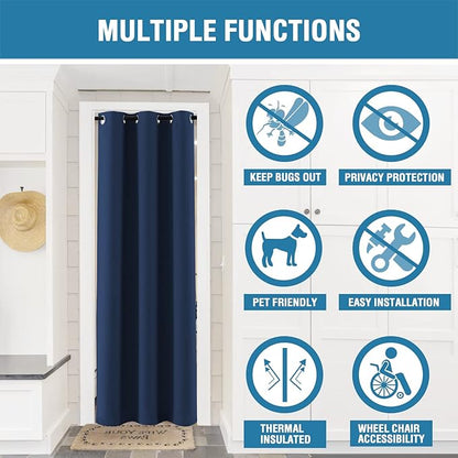 H.VERSAILTEX Doorway Curtain Blackout Closet Door Curtain Room Divider Window Treatment Curtain for Bedroom Thermal Insulated Privacy Drape Soundproof Grommet, 42 x 80 inches, 1 Panel, Navy