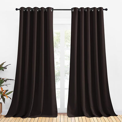 NICETOWN Blackout Curtain Panels for Bedroom, 2 Panels, W70 x L95-inch, Toffee Brown, Thermal Insulated Grommet Top Blackout Draperies and Drapes for Basement