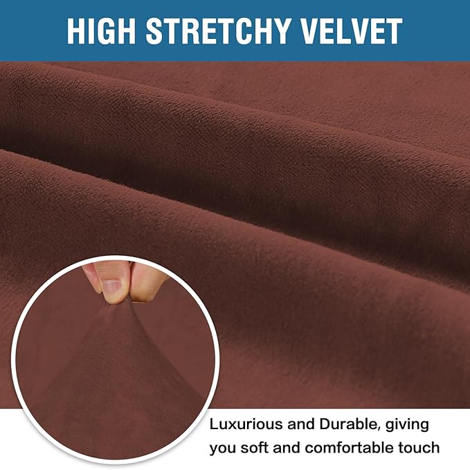 H.VERSAILTEX Stretch Velvet Loveseat Covers for 2 Cushion Couch Covers for Living Room Sofa Covers Slipcovers with Non Slip Straps Bottom, Ultra Thick Comfy Velour (Width 58"-72", Burnt Brick)