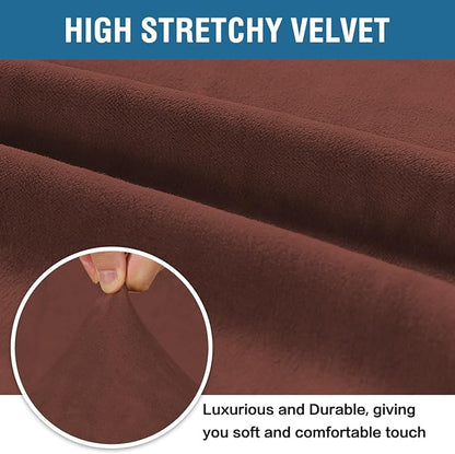 H.VERSAILTEX Stretch Velvet Loveseat Covers for 2 Cushion Couch Covers for Living Room Sofa Covers Slipcovers with Non Slip Straps Bottom, Ultra Thick Comfy Velour (Width 58"-72", Burnt Brick)