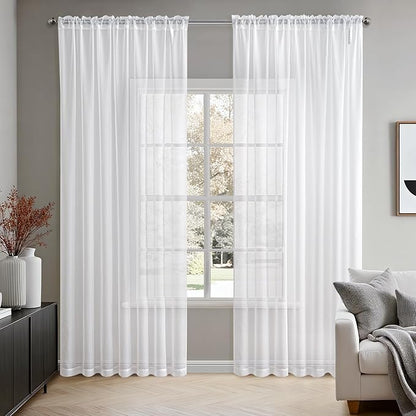 MIULEE 2 Panels Solid Color White Sheer Window Curtains Elegant Window Voile Panels/Draperies/Treatment for Bedroom Living Room (70 X 108 Inches White)