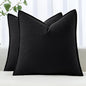 MIULEE Decorative Linen Euro Sham Pillow Covers 22x22 Inch Black Boho Farmhouse Neutral Couch Throw Pillows for Halloween Bed Pack of 2 Accent Modern Pillowcase Sofa Livingroom Home Decor