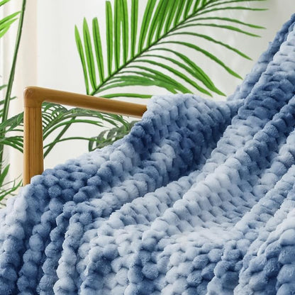 Exclusivo Mezcla Fleece Twin Blanket for Bed, Extra Large Fuzzy Tie-dye Stone Blue Bed Blankets, Soft Cozy Plush Sofa Throws for All Seasons, 90x66 Inches