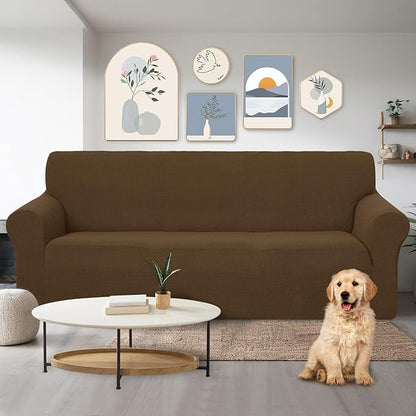 U-NICE HOME Stretch Couch Cover Sofa Cover Washable Sofa Slipcover Furniture Protector for 3 Cushion Couch Sofa Pet Friendly(Sofa, Brown)