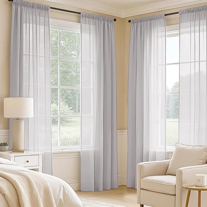 MIULEE Greyish Lilac Sheer Curtains 63 Inches Long, 4 Panels Set, Rod Pocket Light Filtering Window Drapes for Bedroom and Living Room, Elegant Airy Fabric, 54 x 63 Inches