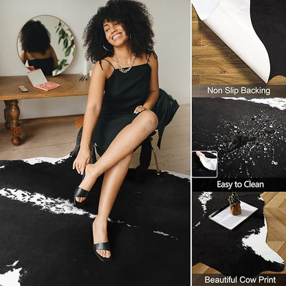 AROGAN Faux Cow Hide Rug, Premium Cow Print Rug Animal Area Rug for Western Boho Decor, Cowhide for Bedroom, Living Room, Cute Decor Black and White, 2.3 x 3.6 Feet