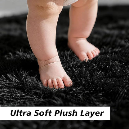 Shag Area Rug for Bedroom 3x5,Black Fluffy Area Rugs for Living Room,Soft Fuzzy Rug Non-Shedding Indoor Plush Carpet for Kids Bedroom Nursery Dorm Home Decor