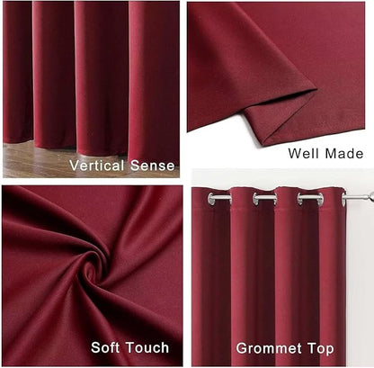 Joydeco Blackout Curtains for Bedroom 84 inch Long 2 Panels, Thermal Insulated Room Darkening Curtains with Grommets, Soft Window Drapes for Living Room (W52 x L84 Inch, Burgundy Red)