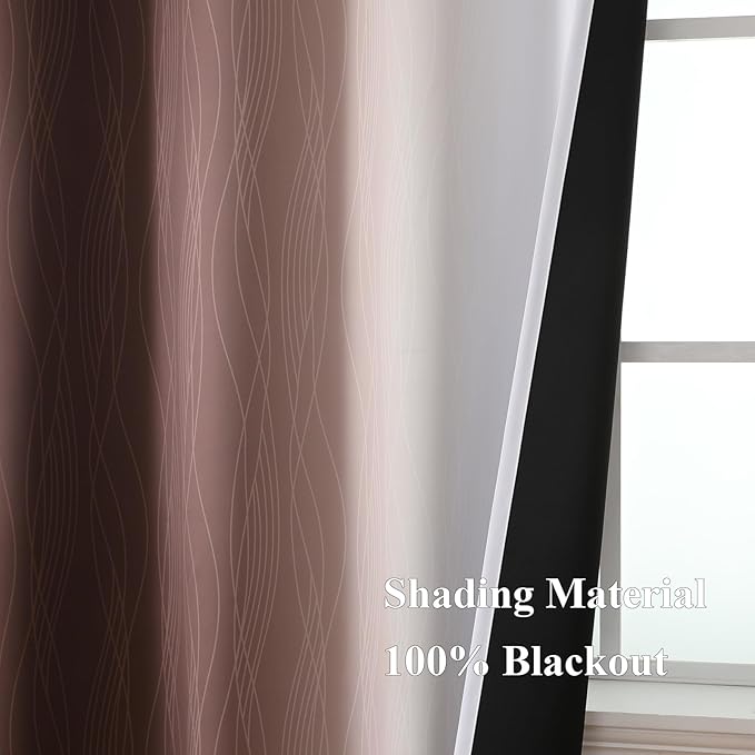 Estelar Textiler Brown and Greyish White Blackout Curtains 63 Inch Length 2 Panels Set, Full Room Darkening Grommet Ombre Curtains for Bedroom, Thermal Insulated Light Blocking Gradient Drapes,52Wx63L