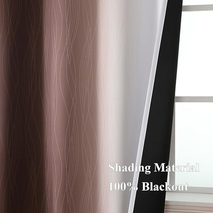 Estelar Textiler Brown and Greyish White Blackout Curtains 63 Inch Length 2 Panels Set, Full Room Darkening Grommet Ombre Curtains for Bedroom, Thermal Insulated Light Blocking Gradient Drapes,52Wx63L