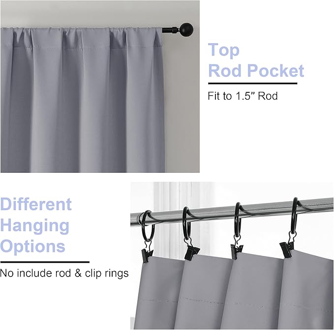 Simplebrand Ava Silver Grey Blackout Curtains for Bedroom 84 Inch Length 2 Panels, Solid Thermal Insulated Privacy Living Room Window Treatment Curtains Blackout Drapes, W40 x L84 Inch, Silver Grey