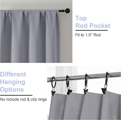 Simplebrand Ava Silver Grey Blackout Curtains for Bedroom 90 Inches Long 2 Panels Set, Solid Privacy Energy Saving Living Room Window Treatment Curtains Blackout Drapes, W40 x L90 Inch, Silver Grey