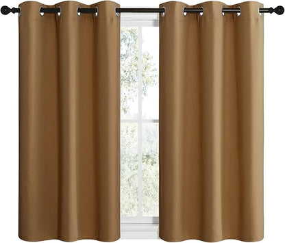 NICETOWN Sleek Blackout Curtains 40 inches Length for Small Windows, Noise Reducing and Block Draft Panels for Door Doorway Laundry Office Luxury Decor Theme (2 Panels, Gold Brown, W42 x L40 -Inch)