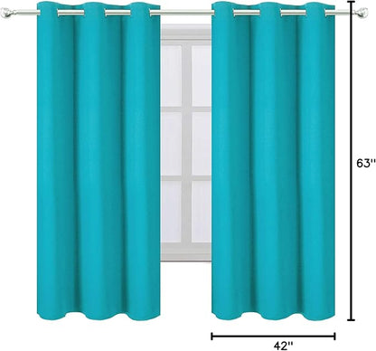 LEMOMO Teal/Turquoise Blackout Curtains/42 x 63 Inch Length Kids Curtains/Set of 2 Panels Grommet Bedroom Curtains for Living Room