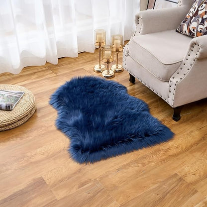 EasyJoy Ultra Soft Fluffy Shaggy Area Rug Faux Fur Rug Chair Cover Seat Pad Fuzzy Area Rug for Bedroom Floor Sofa Living Room (2 x 3 ft Sheepskin, Dark Blue)
