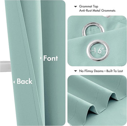 MIULEE Aqua Blackout Curtains for Bedroom Living Room 72 Inches Long 2 Panels, Thermal Insulated Room Darkening Drapes Solid Grommet Noise Reduction Light Blocking Window Treatments 40x72 Inch