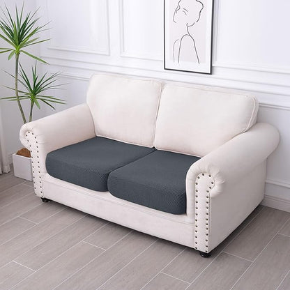 hyha Waterproof Couch Cushion Covers, Washable Sofa Cushion Slipcovers, Thick Stretch Jacquard Fabric, Couch Sofa Covers for Pets with Elastic Bottom (2 Pieces, Grey)