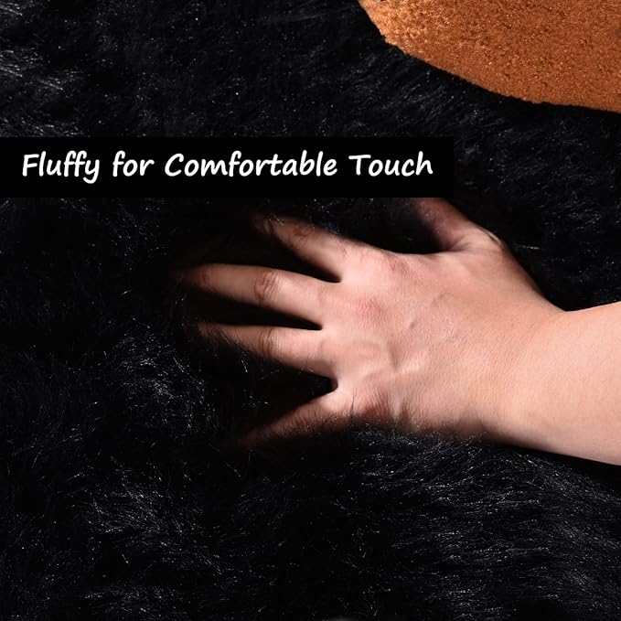 Goolela Black Round Area Rug 6ft Fluffy Fuzzy Circle Rug for Bedroom Living Room Faux Sheepskin Fur Plush Shaggy Washable