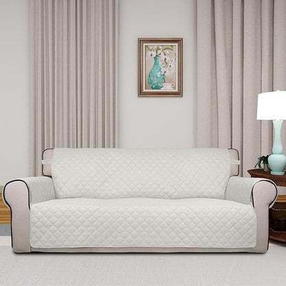 PureFit Reversible Quilted Sofa Cover, Water Resistant Slipcover Furniture Protector, Washable Couch Cover with Non Slip and Elastic Straps for Kids, Pets (Oversized Sofa, Ivory/Ivory)