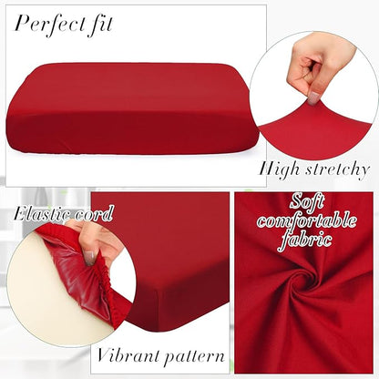 Newwiee Set of 4 Stretch Patio Cushion Covers Sofa Couch Seat Chair Slipcovers Cushion Cover Replacement Furniture Protector for Pets Washable(Burgundy,Seat Cover,Solid)