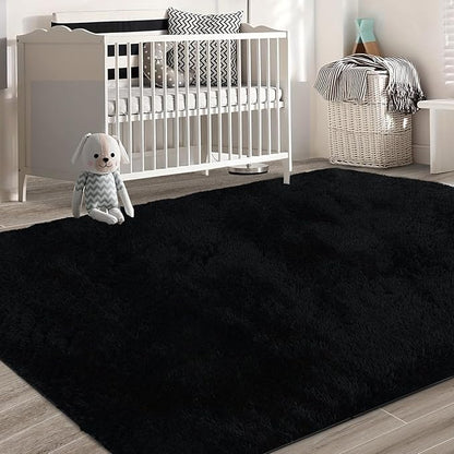 10X14 Large Shag Area Rugs for Living Room Bedroom,Big Soft Black Fluffy Rug for Bedroom Dorm, Indoor Carpet Nursery Rugs for Kids Girls Room Home Decor,Black