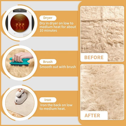 Ciicool Faux Sheepskin Rugs Soft Faux Fur Rug Beige Fluffy Rug Chair Couch Cover Fuzzy Carpet for Bedroom Floor Sofa Living Room 2x3 Feet