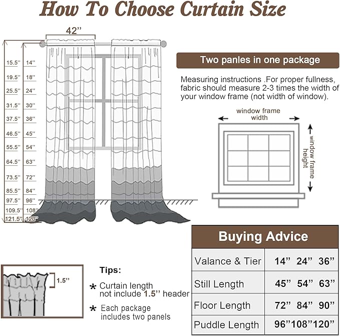 Chyhomenyc Sky Blue Sheer Curtains 54 Inch Long 2 Panels, Light Filtering Rod Pocket Voile Short Curtains Drapes for Living Room Bedroom Small Windows, 42Wx54L Inches