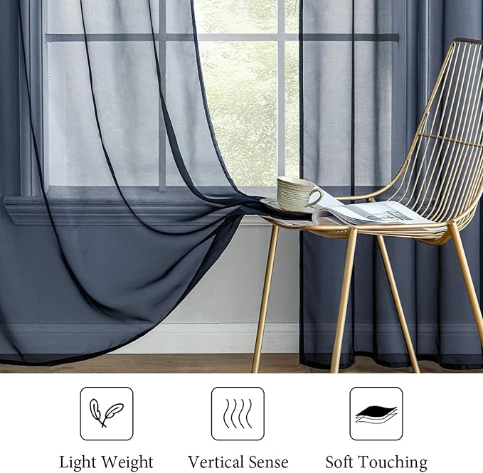 MIULEE 2 Panels Navy Blue Sheer Curtains 84 inches Long Window Curtains Rod Pocket Elegant Window Voile Panels/Drapes/Treatment for Bedroom Living Room (54X84 Inches)
