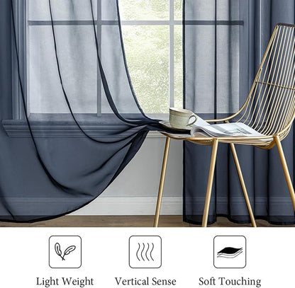 MIULEE 2 Panels Navy Blue Sheer Curtains 84 inches Long Window Curtains Rod Pocket Elegant Window Voile Panels/Drapes/Treatment for Bedroom Living Room (54X84 Inches)