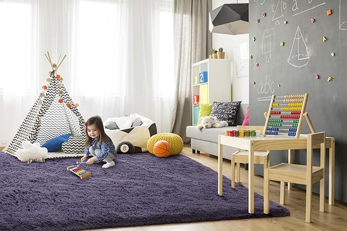 TWINNIS Super Soft Shaggy Rugs Fluffy Carpets 9x12 Feet, Indoor Modern Plush Area Rugs for Living Room Bedroom Kids Room Nursery Home Decor, Upgrade Anti-Skid Fuzzy Rug, Grey Purple