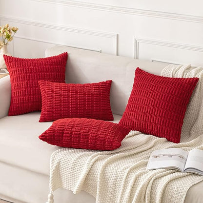 MIULEE Pack of 2 Red Corduroy Decorative Pillow Covers 18x18 Inch Soft Boho Striped Throw Pillow Covers Modern Farmhouse Home Decor for Sofa Living Room Couch Bed