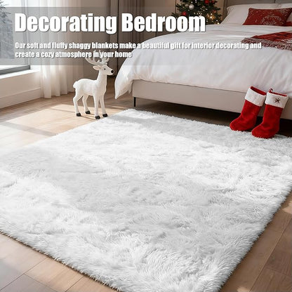 9x12 Fluffy Area Rugs for Living Room,Large White Fuzzy Shag Area Rug for Bedroom,Soft Non-Shedding Indoor Plush Carpet for Kids Bedroom Nursery Home Decor