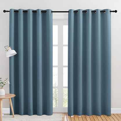 NICETOWN Room Darkening Draperies Window Curtain Panels, Smoky Blue, 2 Panels, W60 x L84 -inch, Thermal Insulated Grommet Room Darkening Curtains for Bedroom