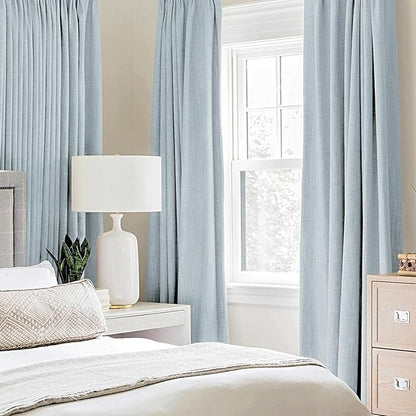 MIULEE Linen Textured Curtains for Bedroom Solid 100% Blackout Thermal Insulated Chambray Blue Grommet Room Darkening Curtains & Drapes Luxury Decor for Living Room Nursery 52 x 54 Inch (2 Panels)