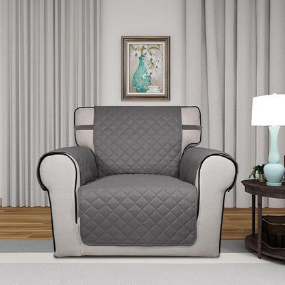 PureFit Reversible Quilted Sofa Cover, Water Resistant Slipcover Furniture Protector, Washable Couch Cover with Non Slip and Elastic Straps for Kids, Dogs, Pets (Chair, Gray/Ivory)